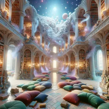 In my dream, a library whispered secrets, books floating like clouds above.