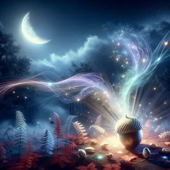 In a dream, an acorn glows softly beneath a shimmering moonlight.