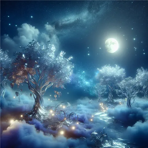 In a surreal dream, shimmering aluminum trees glimmered under a radiant moonlight.