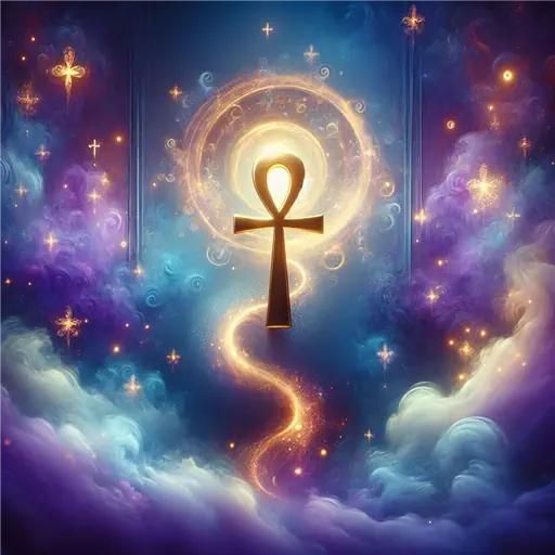 In my dream, ankh symbol glowed brightly amidst swirling mist and stars.