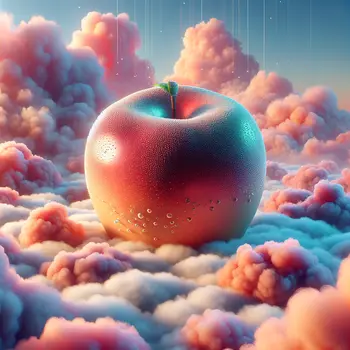 In my dream, an enormous apple floated amidst fluffy, pastel clouds. In my dream, an enormous apple floated amidst fluffy, pastel clouds.