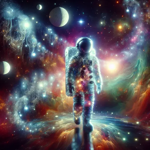 In my dream, the astronaut suit glowed under a distant, vibrant galaxy.