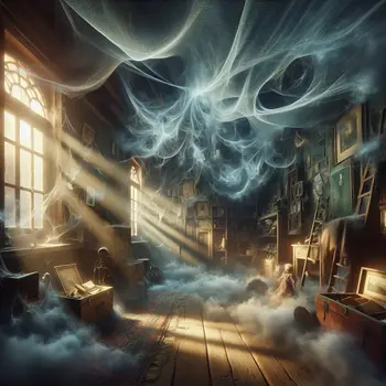 In the dream, dusty attic revealed forgotten memories hidden in shadowy corners.