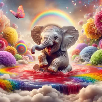 In my dream, a playful baby elephant splashed joyfully in a rainbow puddle. In my dream, a playful baby elephant splashed joyfully in a rainbow puddle.