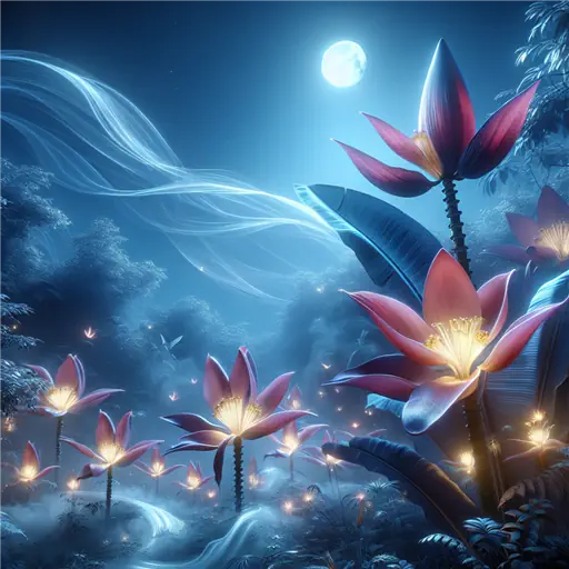 In my dream, banana flowers floated gently, glowing under a silver moonlight.