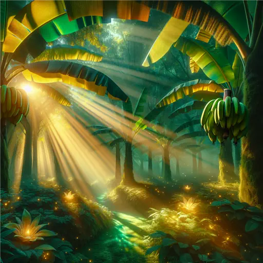 In my dream, sunlight filtered through lush leaves in the banana forest.