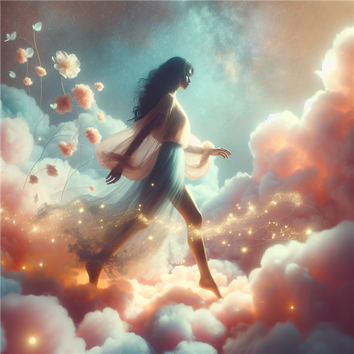 In a surreal dream, I walk barefoot on soft, glowing clouds.