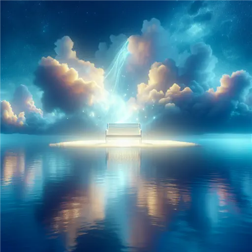 In my dream, a glowing bench floated above a serene, endless ocean.