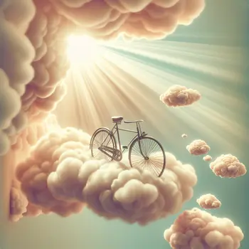 In my dream, a bicycle soared through clouds, pedals spinning in sunlight.