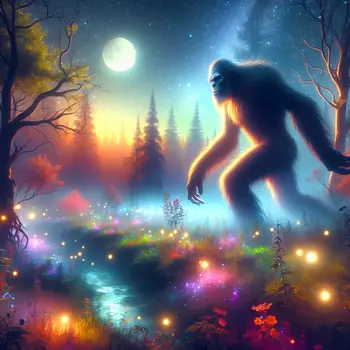 In my dream, bigfoot danced gracefully under shimmering moonlit trees, whispering secrets.