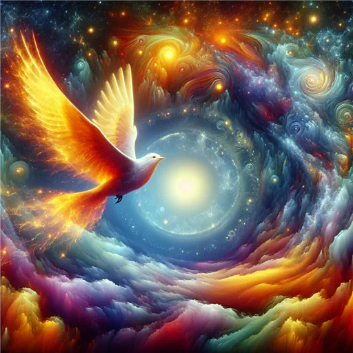 In my dream, a radiant bird soared through a kaleidoscope of colors.