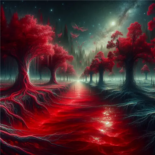 In the dream, crimson rivers flowed, whispering secrets of ancient bloodshed.