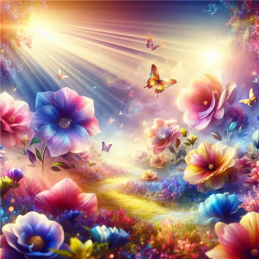 In my dream, vibrant blooming flowers swayed gently under a radiant sun.