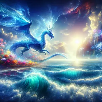 In the dream, a majestic blue dragon soared above shimmering, crystal-clear waters.