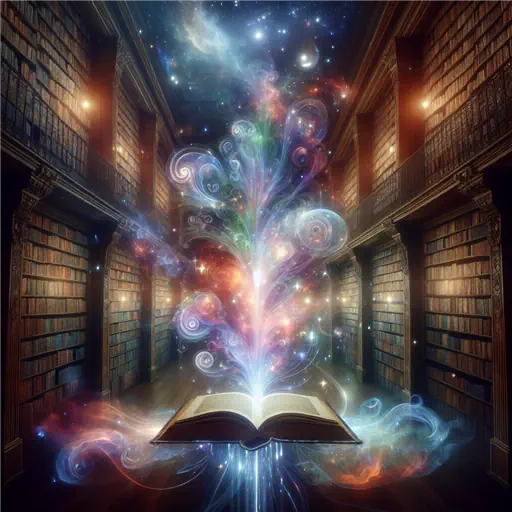 In a dream, a glowing book whispered secrets in an endless library.