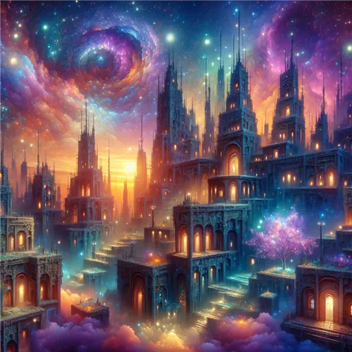 In my dream, towering buildings whispered secrets beneath a twilight sky.