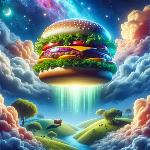 In my dream, a giant burger floated above shimmering clouds, inviting me.