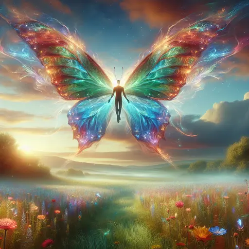 In the dream, shimmering butterfly wings lifted me above a vibrant meadow.