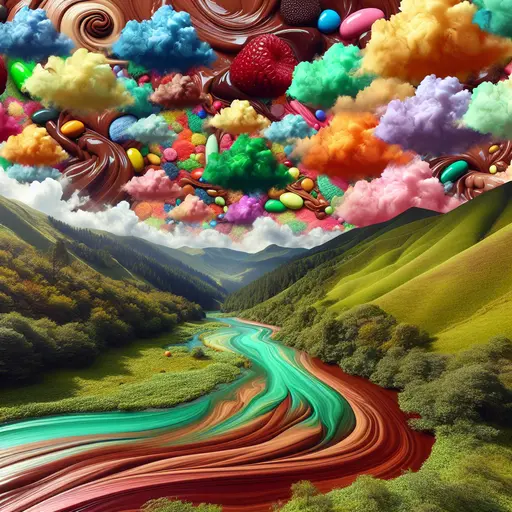 In a whimsical dream, rivers flowed with chocolate cake and candy clouds.