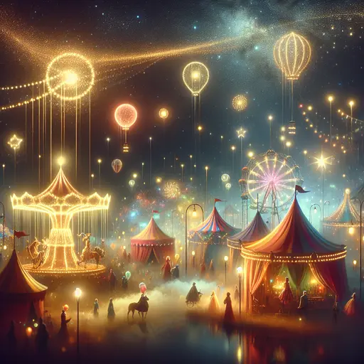 A vibrant carnival lights twinkled under a starry sky, enveloping the dream.