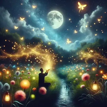 In the dream, glowing fireflies danced, illuminating the night with magic. In the dream, glowing fireflies danced, illuminating the night with magic.