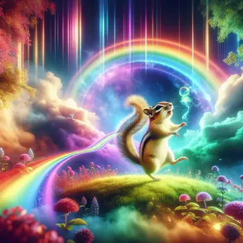 In my dream, a chipmunk danced under a rainbow in shimmering light.