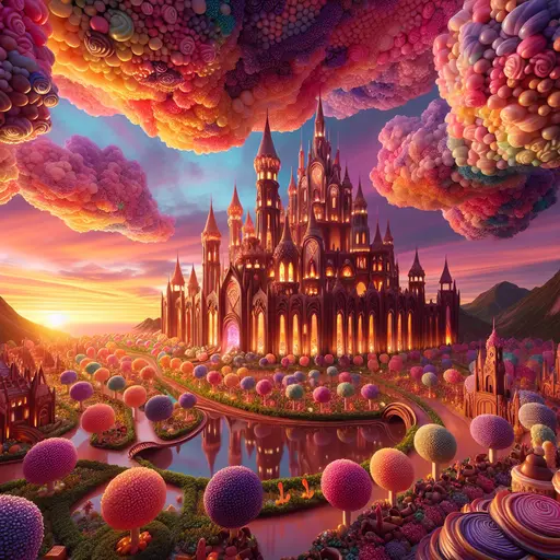 In my dream, a chocolate castle glimmered under a candy-coated sunset.