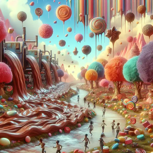 In my dream, rivers of chocolate flowed through the whimsical chocolate factory.