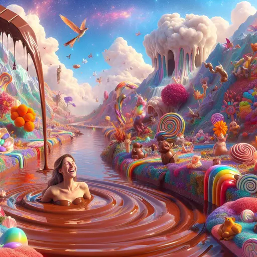 In the dream, I floated down a shimmering chocolate river, smiling joyfully.