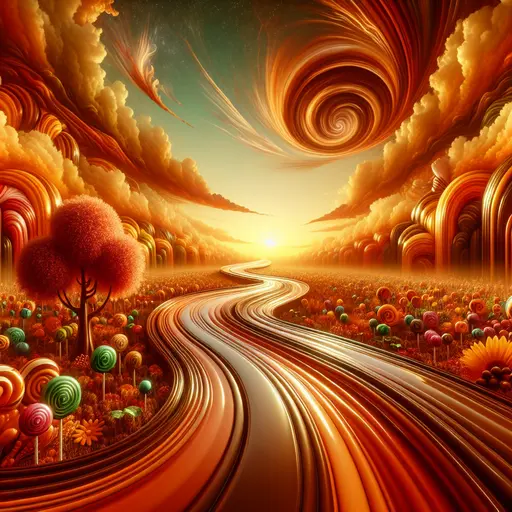 In my dream, the chocolate road flowed endlessly under a caramel sunset.