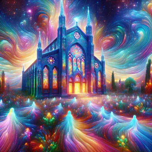 In a dream, the church shimmered with vibrant colors, filled with singing souls.