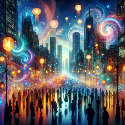 In the dream, vibrant city street glowed under neon lights, whispering secrets.