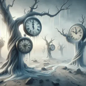 In the dream, clocks melted like ice under a sunless sky, ticking softly.