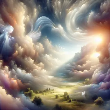 In the dream, whispered secrets drifted through the ethereal, cloudy sky above.