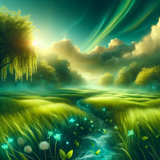 In the dream, vast fields of vibrant color green danced with whispering winds.