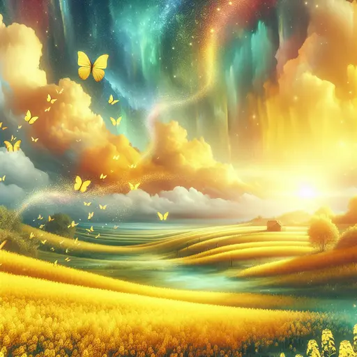 In the dream, fields of vibrant color yellow danced under a sunlit sky.