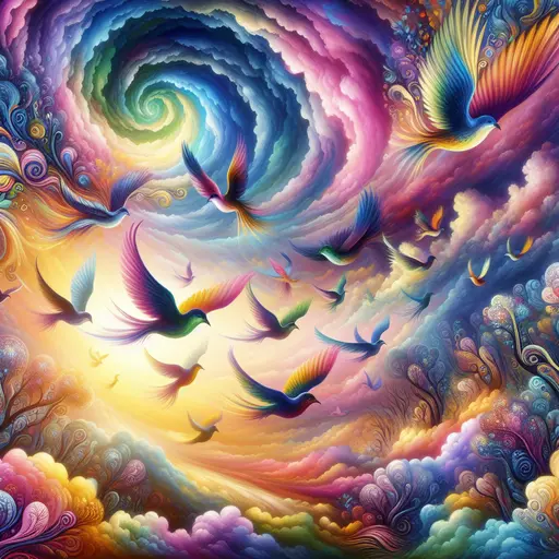 In my dream, colorful birds danced through vibrant skies, singing sweet melodies.