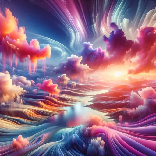 In my dream, vibrant colorful clouds danced across a bright, dreamy sky.