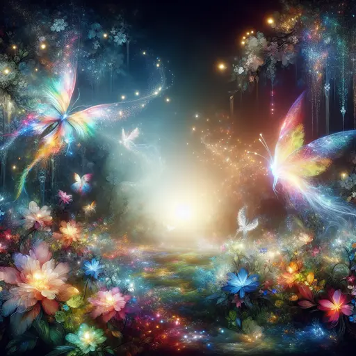 In my dream, colorful wings fluttered around a vibrant, ethereal garden.