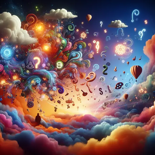 In a dream, vibrant colors swirl as symbols of communication dance around.