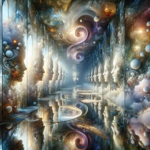 In the dream, mirrors multiplied, reflecting endless faces in swirling confusion.