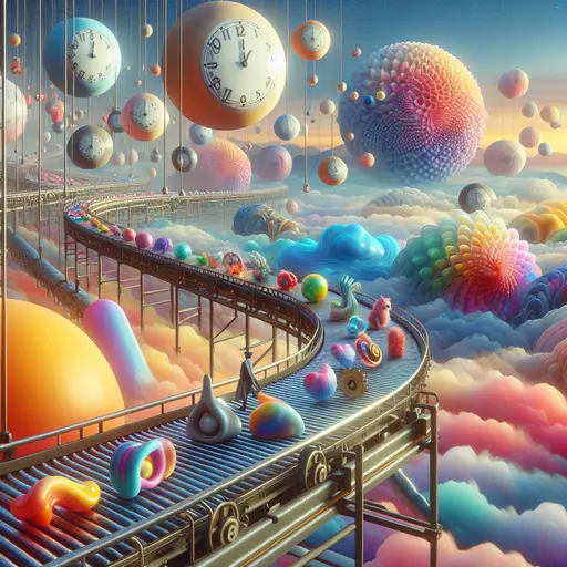 In my dream, a conveyor belt transported endless floating, colorful objects through time.