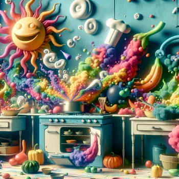 In my dream, vibrant vegetables danced while cooking in a whimsical kitchen.