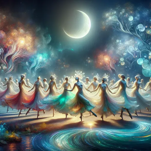 In a vibrant dream, dancers twirled in perfect coordination under a glowing moon.