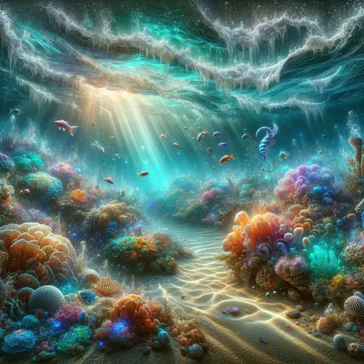 In my dream, vibrant coral reef glowed beneath shimmering, surreal waves of light.