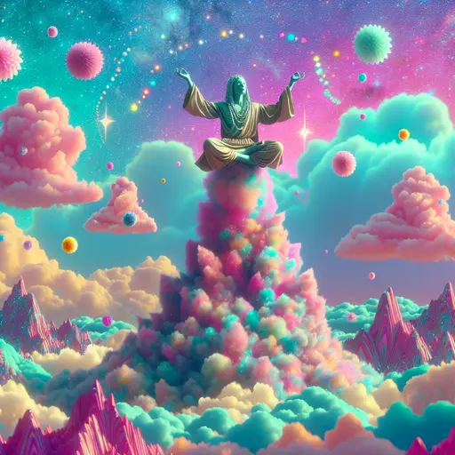 In my dream, I soared over a vibrant cotton candy mountain, blissful.