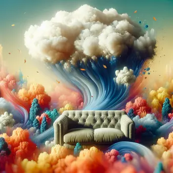 In the dream, the couch transformed into a cloud floating above trees. In the dream, the couch transformed into a cloud floating above trees.
