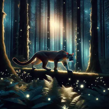 In the dream, a majestic cougar prowled silently through moonlit forest shadows.