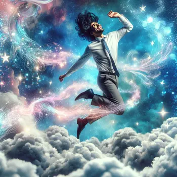 In a dream, my coworker danced on clouds, laughing joyfully under stars.