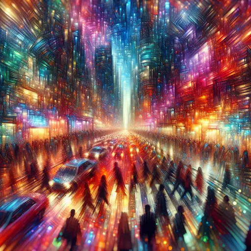 In my dream, the crowded city street blurred with vibrant colors and noise.